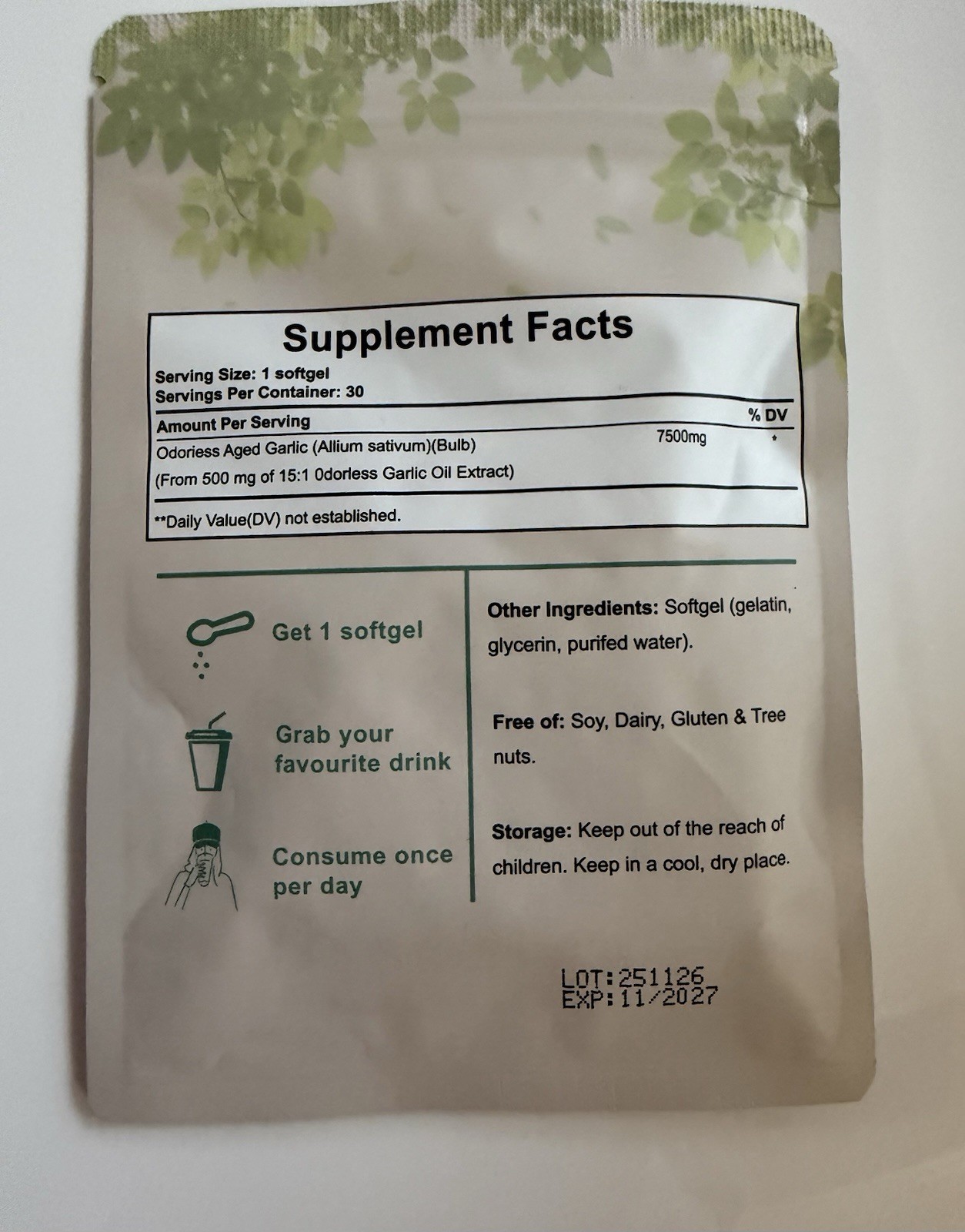 Elaré Odorless Aged Garlic 7,500mg Softgels 30 ct Heart Health Exp 11/2027