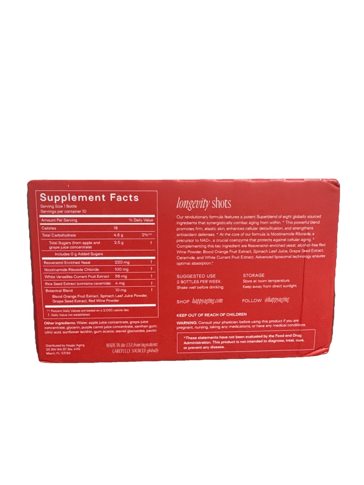 Happy Aging Longevity Shots High purity NAD+ and resveratrol Exp: 5/12/26