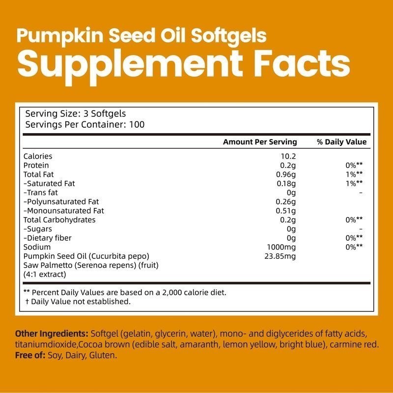 Pumpkin Seed Oil Saw Palmetto 1000mg Softgels Natural Prostate Support Free ship