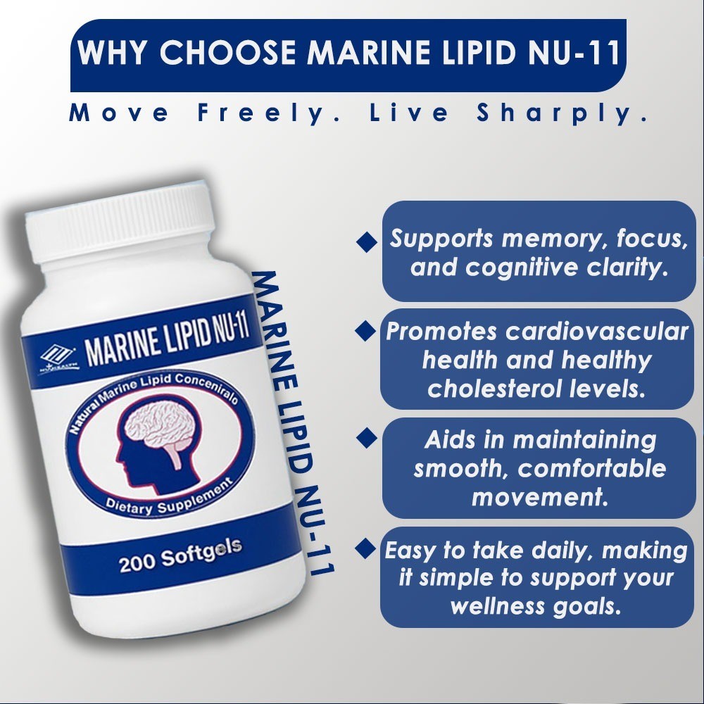 Nu-Health Marine Lipid Nu 11 Support Brain focus And Immune Health 200 softgels