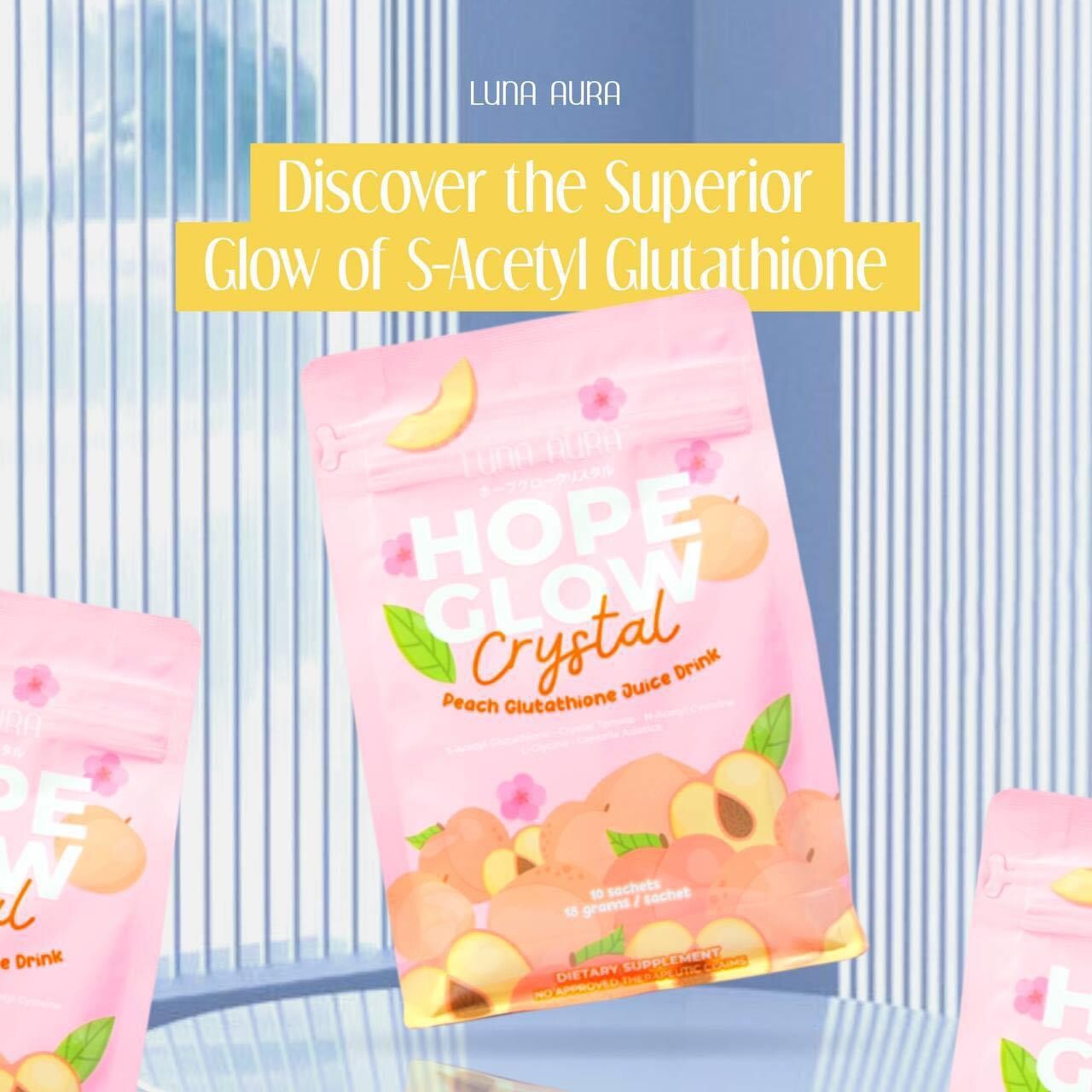 Hope Glow CRYSTAL Peach Glutathione Juice Drink, 10 Sachets x 18g