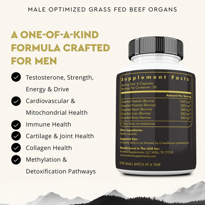 Ancestral Supplements MOFO Male Optimization Formula Grass Fed Organs 180 Caps