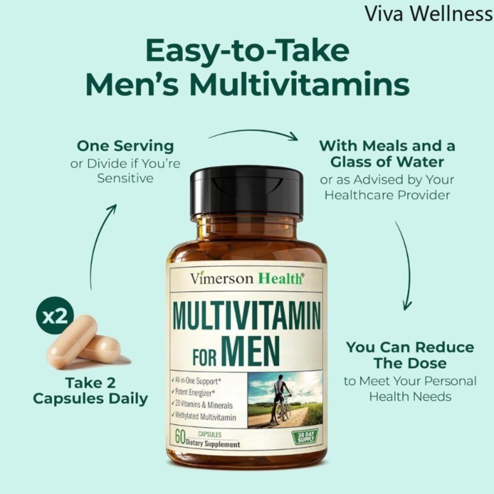 Multivitamin Men’s Methylation Daily Capsules B12 A D CZinc Magnesium60Capsules-