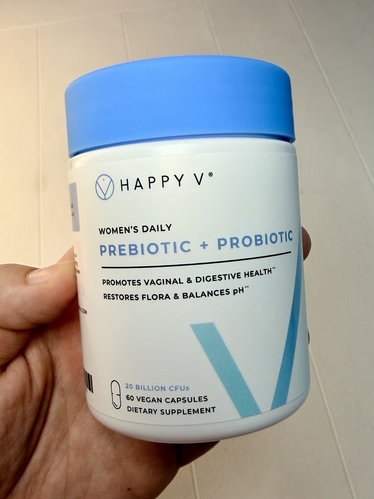 HAPPY V Women’s Daily Prebiotic + Probiotic D-Mannose Cranberry Vegan 60 ct