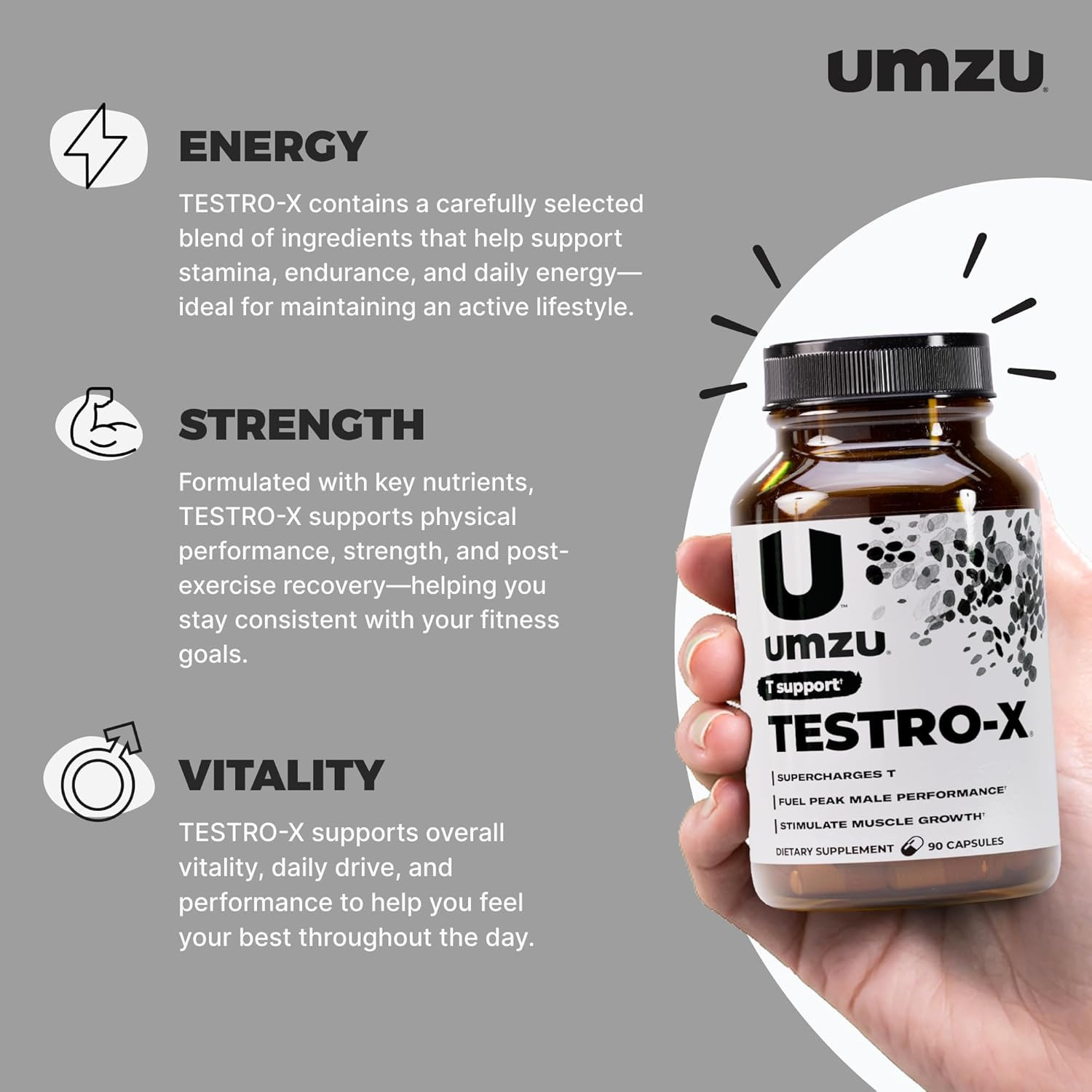 UMZU Testro-X Supplement for Men – 90 Capsules for 30 Day Supply – Supports Ener