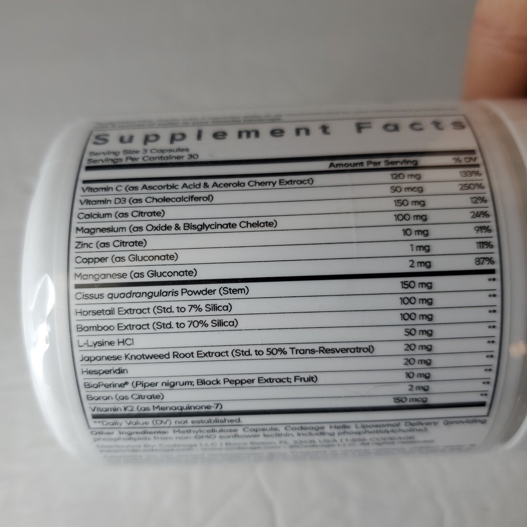 Codeage Bones Vitamins Vitamin C D3 K2 Calcium Magnesium L-Lysine Supplement USA