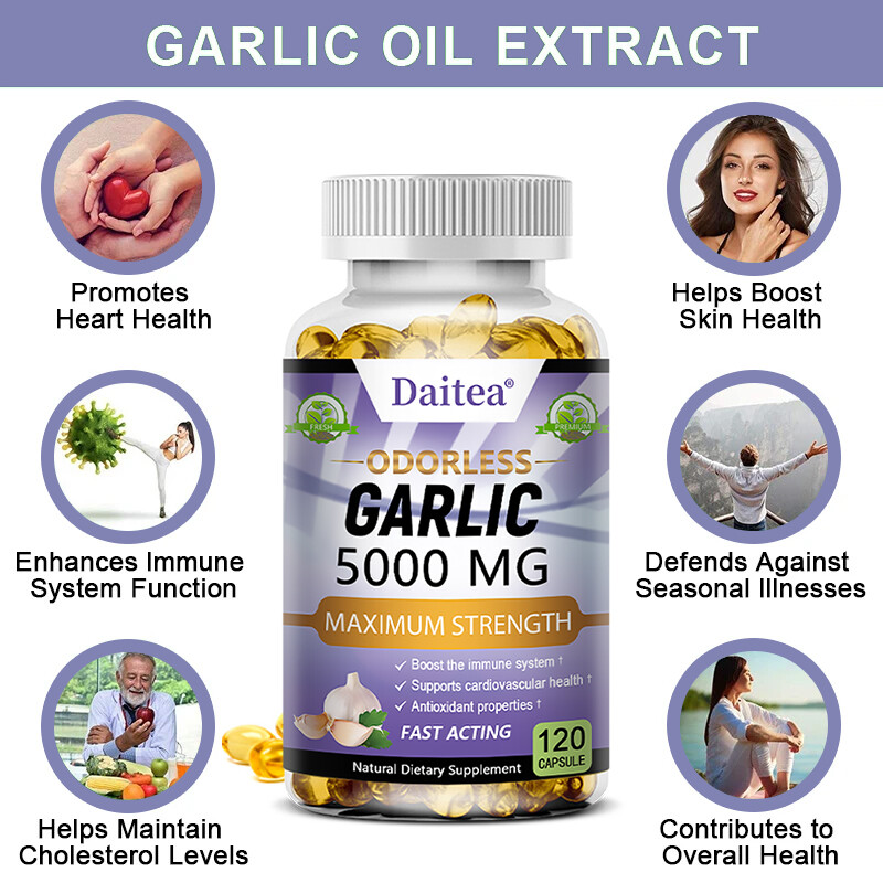 Odorless Garlic Extract 5000mg Cholesterol & Antioxidants 30to120 Capsules