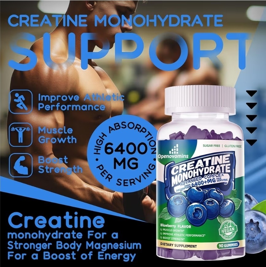 Openovomins Creatine Monohydrate Gummies Blueberry 6400mg 90 Count New