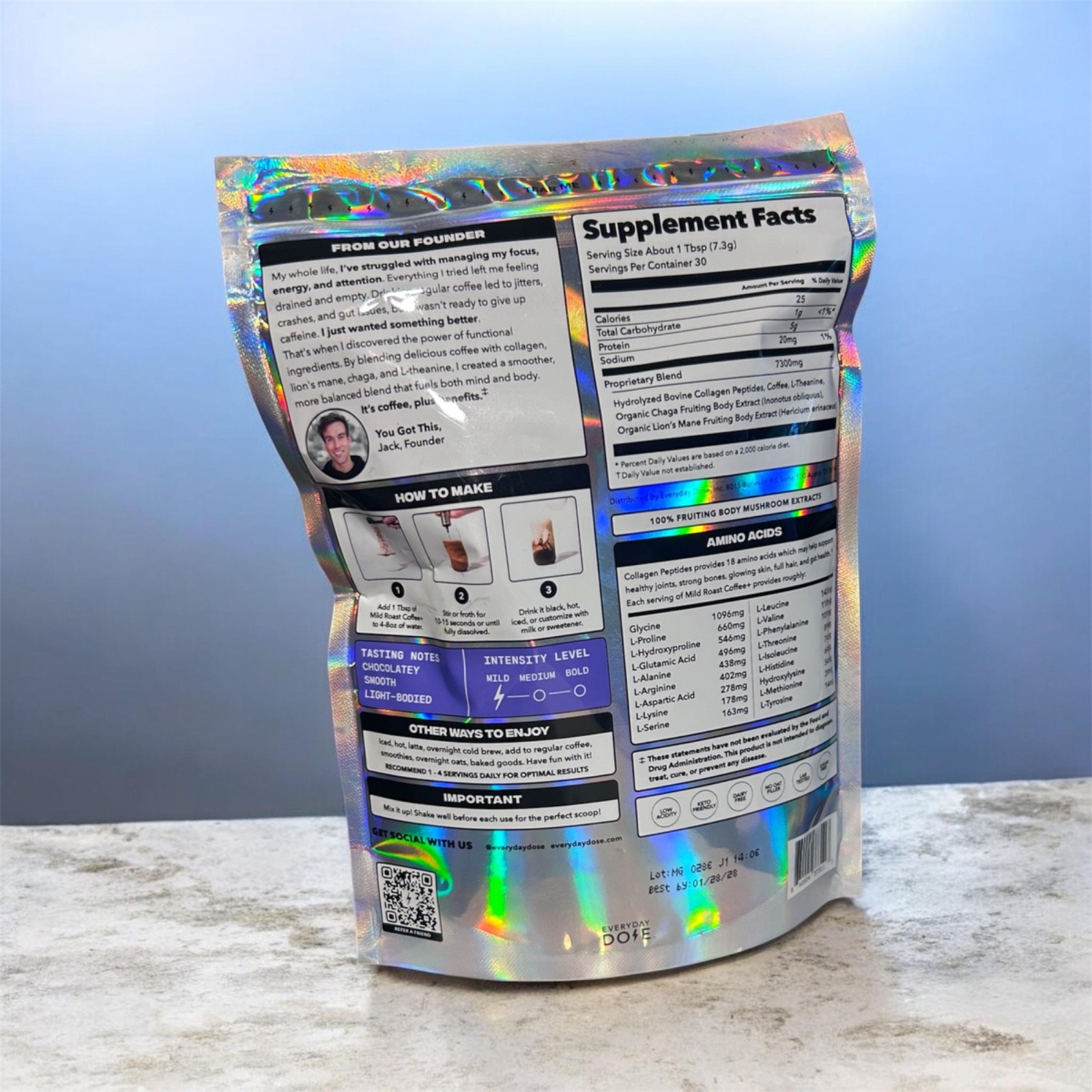 Everyday Dose Mild Roast Coffee+ Mushroom Collagen Protein 7.7 oz 30 Serv NEW