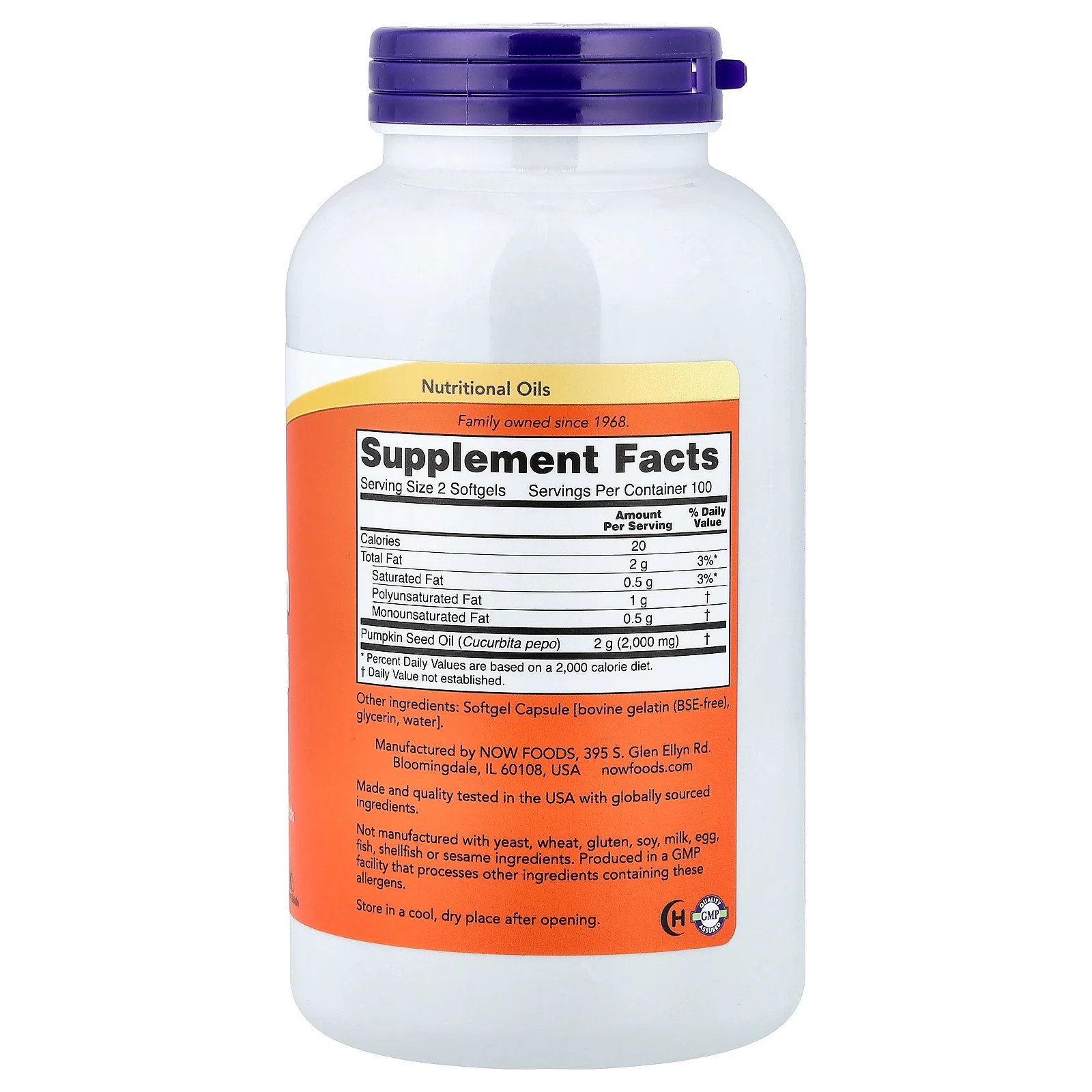 2 X NOW Foods, Pumpkin Seed Oil, 1,000 mg, 200 Softgels