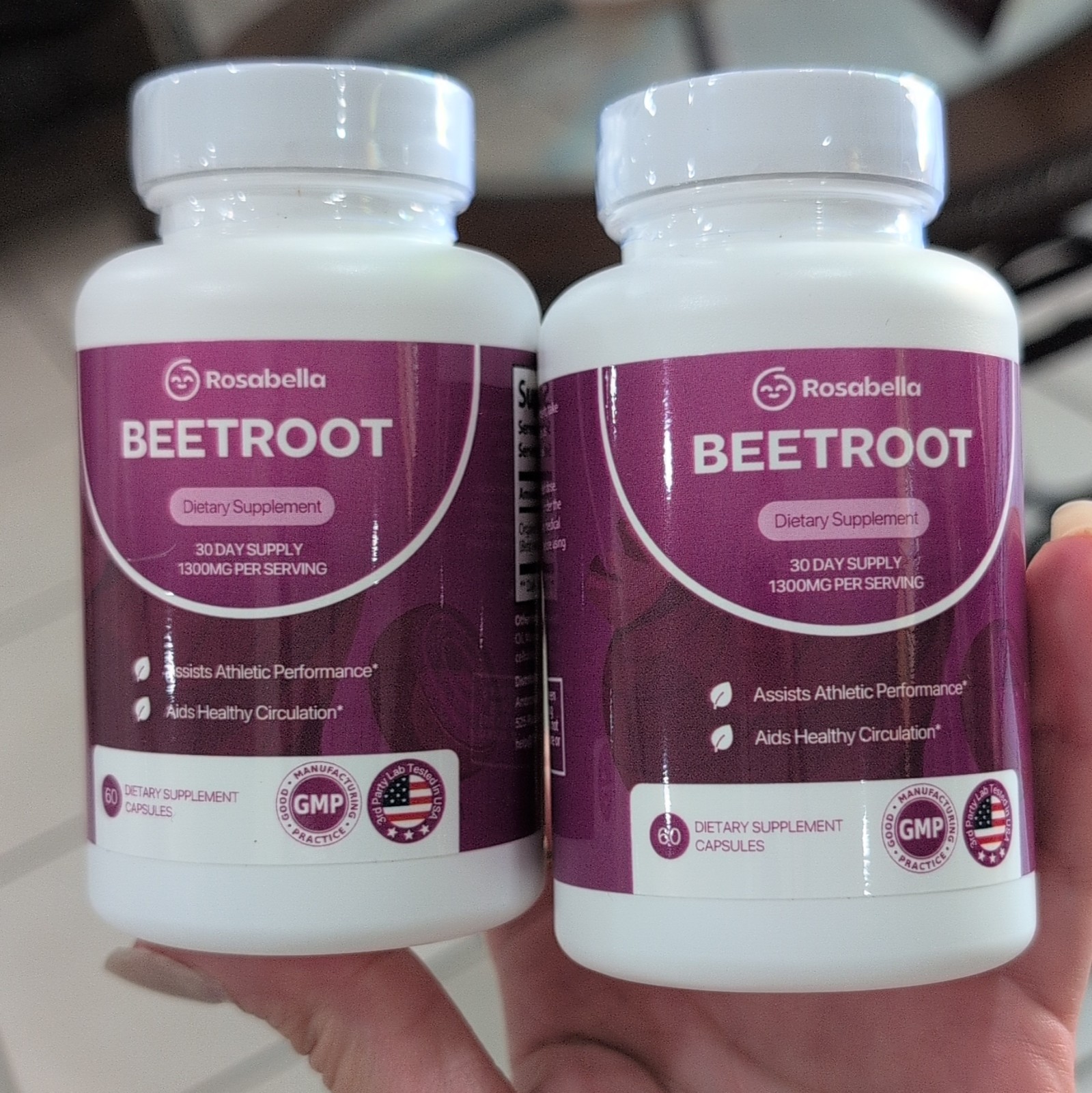 2pc/Rosabella Organic Beetroot Capsules 1300mg, 60 Veggie Caps, Exp 03/2028