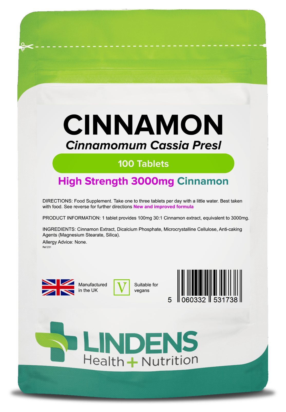 Lindens Cinnamon Tablets 3000mg Tablets (Cinnamon Bark Extract)