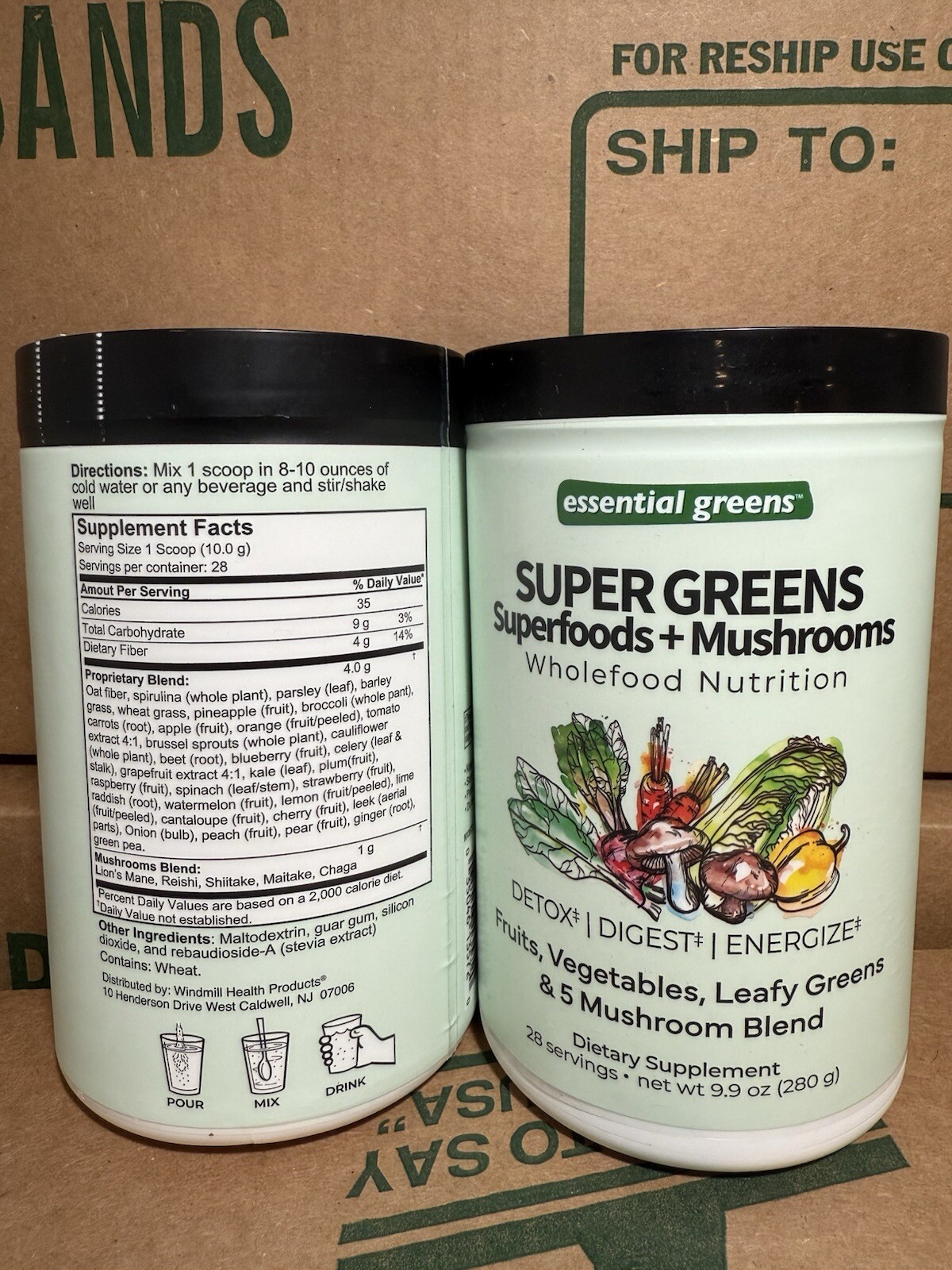 Essential Greens SUPER GREENS Superfoods + Mushrooms. Whole Food Nutrition. New