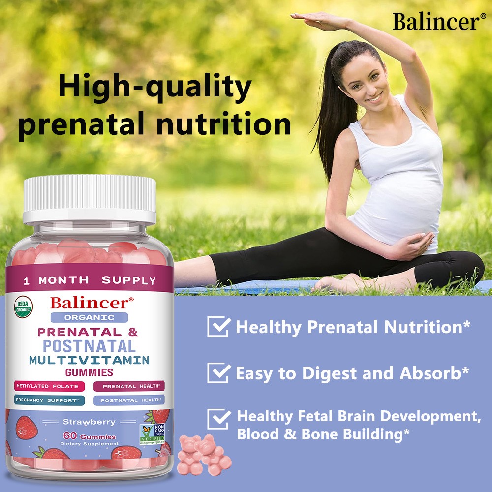 Prenatal Postnatal Multivitamin Gummies | Methyl Folate for Mom & Baby, 60 Chews