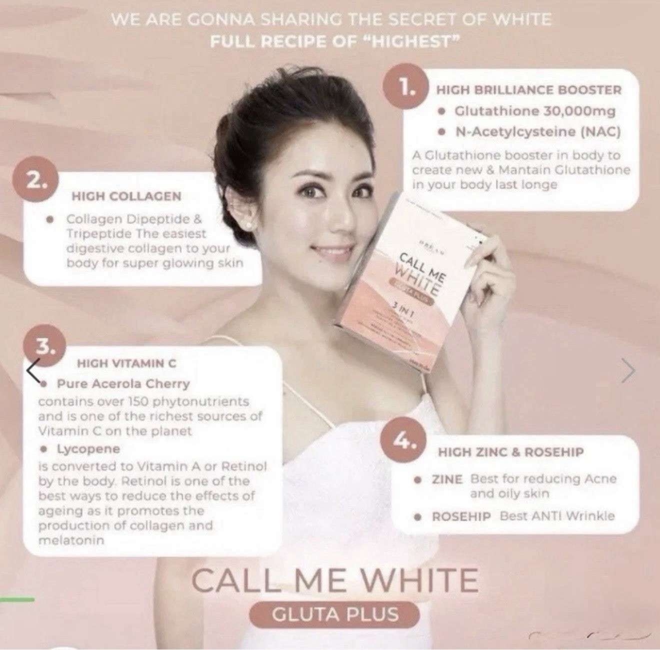 Dream Skin Call Me White Gluta Plus 3-in-1 Glutathione Tablets 30 Count