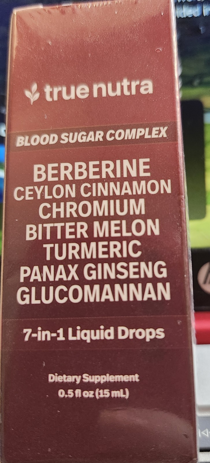 True Nutra Blood Sugar Complex Liquid Drops Berberine Cinnamon 0.5 fl oz Non-GMO