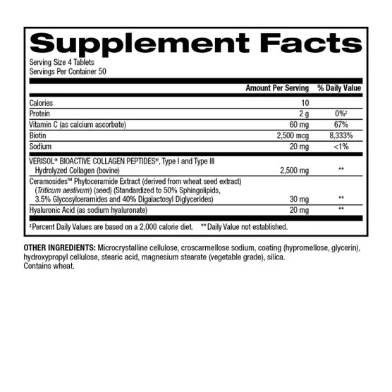 trunature Verisol Collagen Ceramides Biotin Hyaluronic Acid 200 Tablets EXP08/27