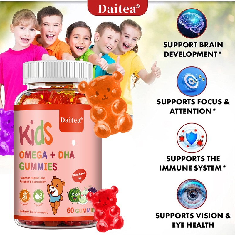 Kids Omega+Dha Calcium Vitamin Support Focus Attention Memory Improve 60 Gummies