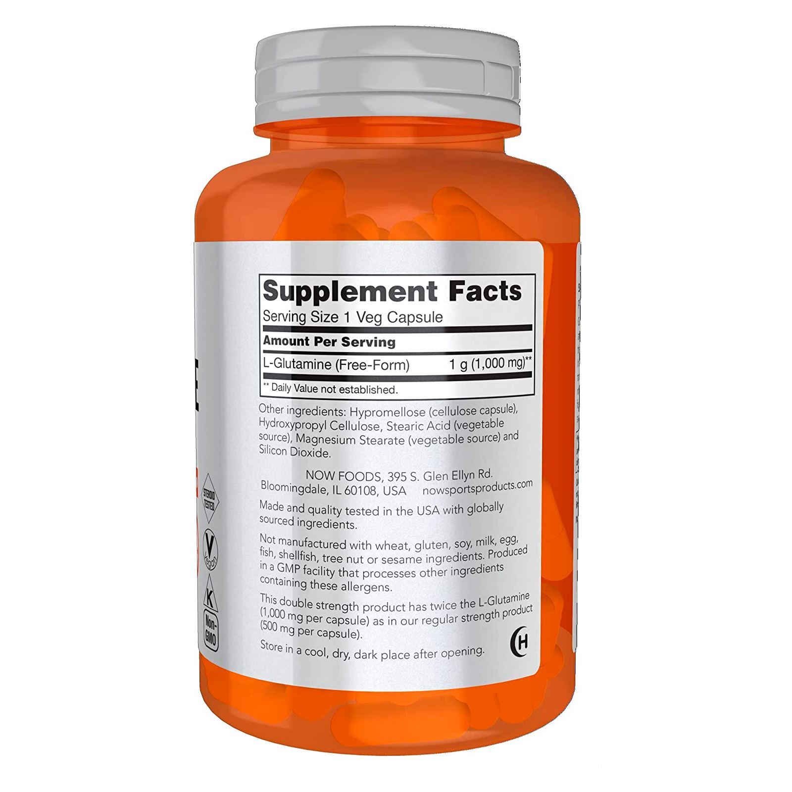 NOW FOODS L-Glutamine Double Strength 1000 mg 120 Veg Capsules