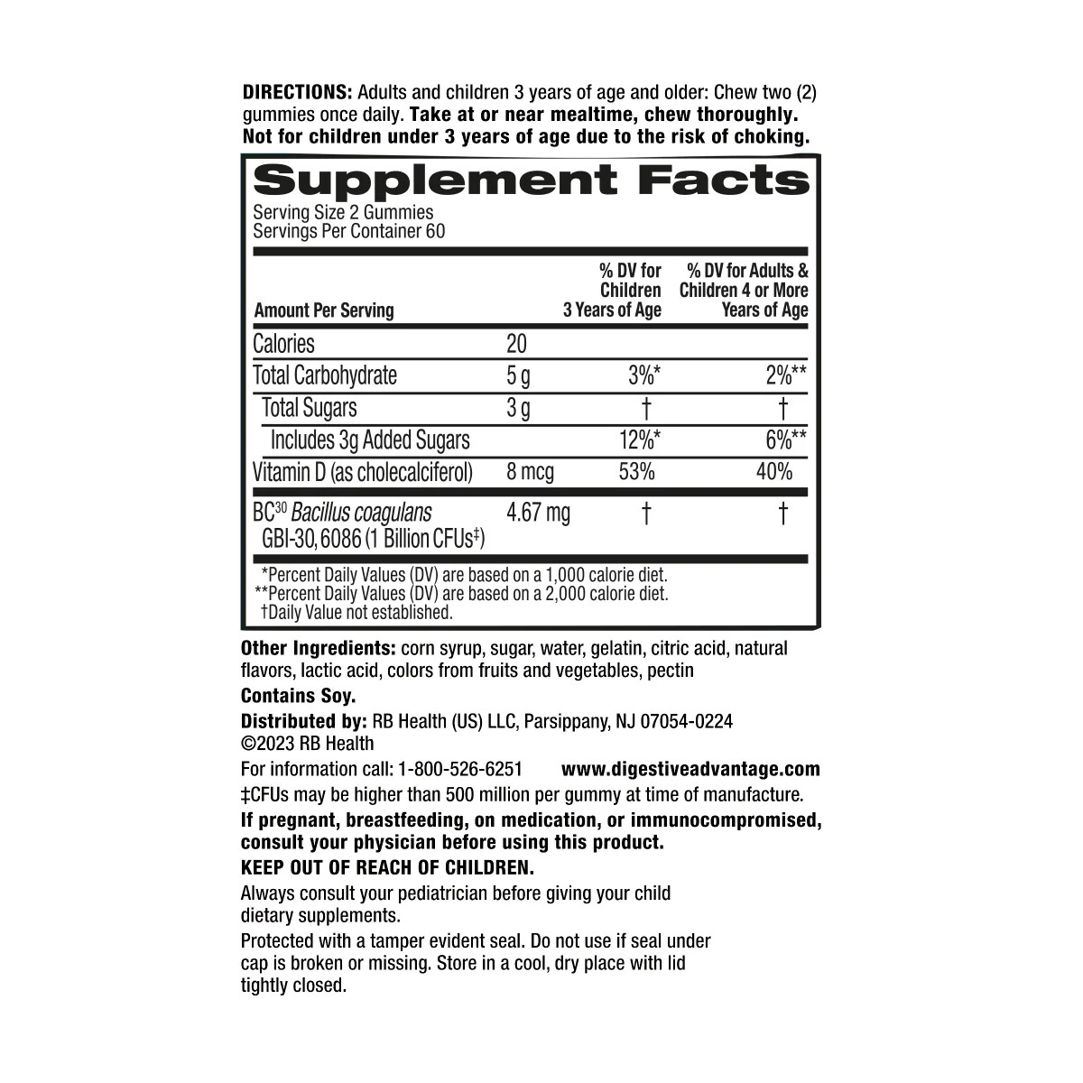 Schiff Digestive Advantage Probiotic Gummies 120 Count 1 Billion CFU Vitamin D