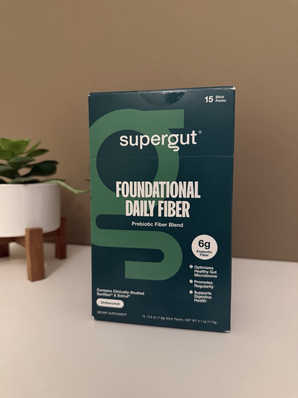 supergut Daily Fiber Digestive Support 15 Stick Packs w/ Sunfiber, Solnul