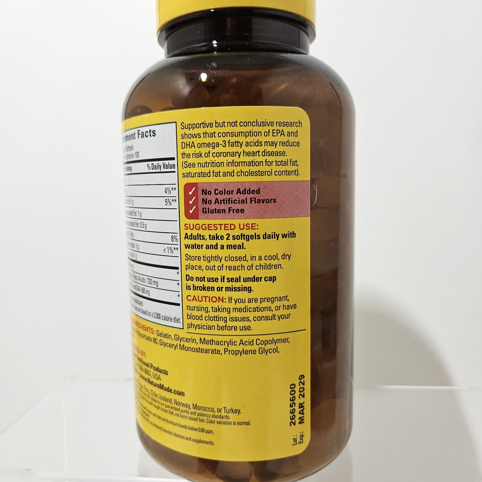 Nature Made Fish Oil 1200mg (360 mg Omega-3) Heart Health 200 Softgels Exp 03/29