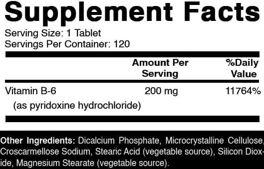 Oxify Vitamin B-6 (Pyridoxine) 200 mg, 120 Tablets, Made in USA