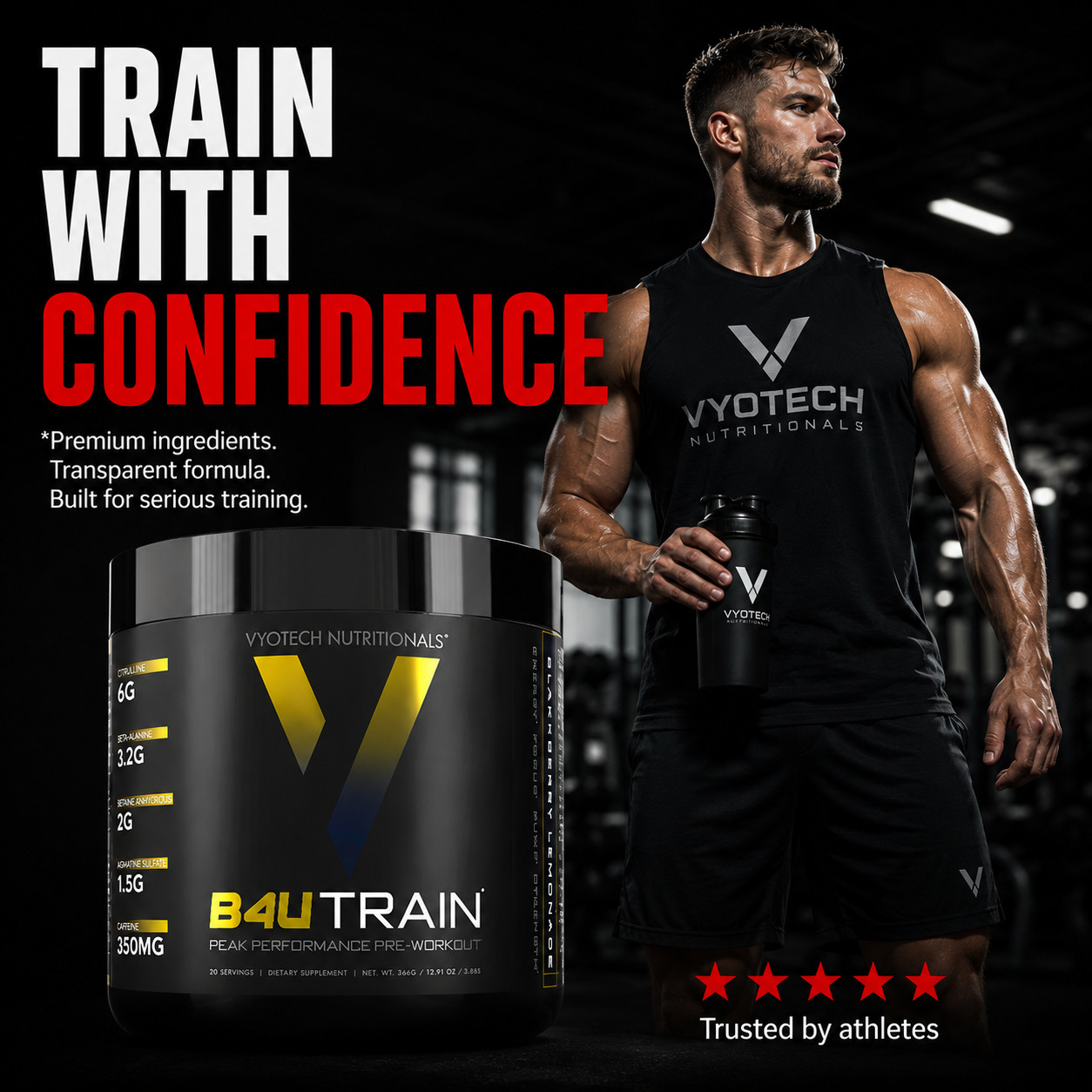 Pre-Workout Muscle Pumps Focus Recovery Energy Endurance B4UTRAIN by Vyotech