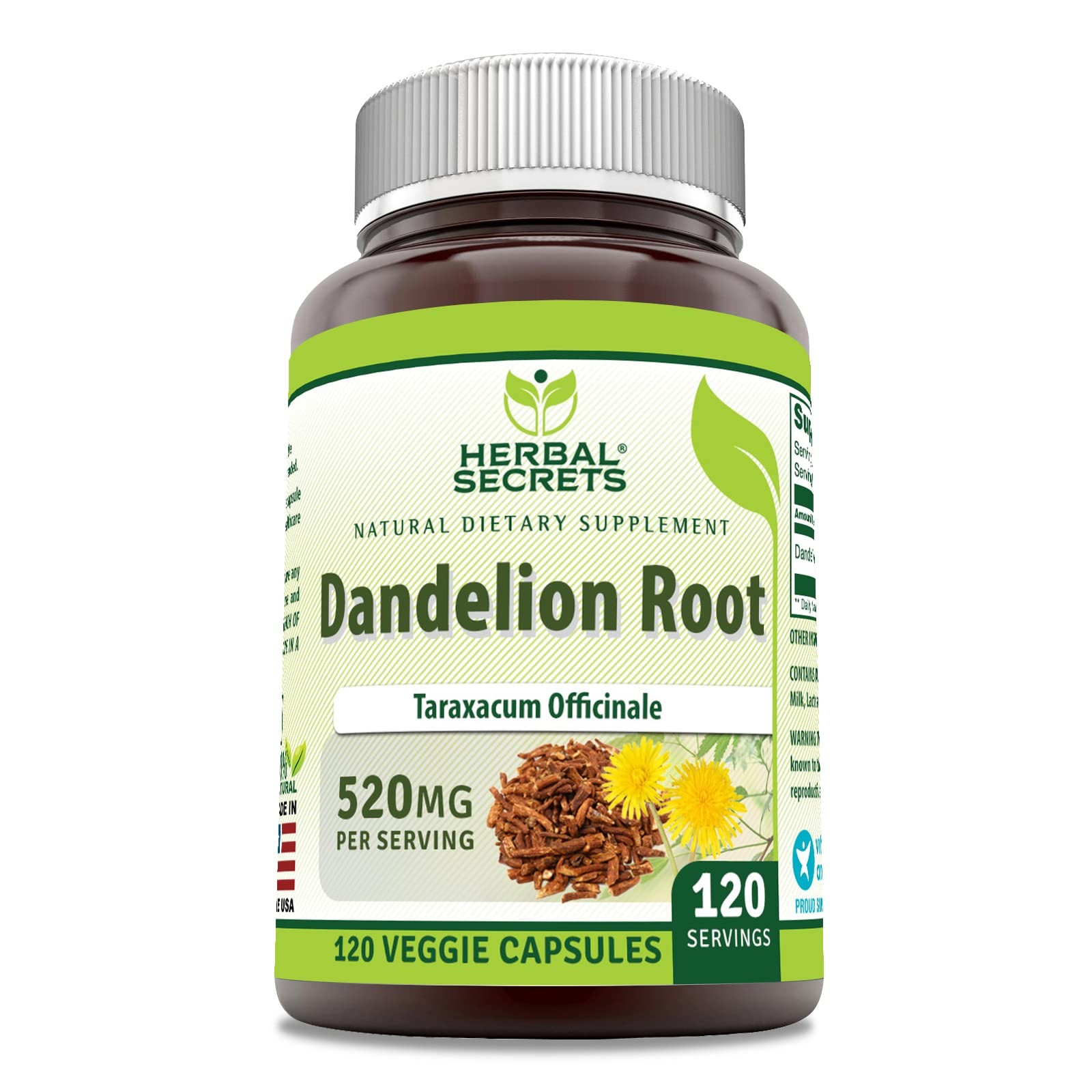 Herbal Secrets Dandelion Root Supplement | 520 Mg | 120 1 Count (Pack of 1)
