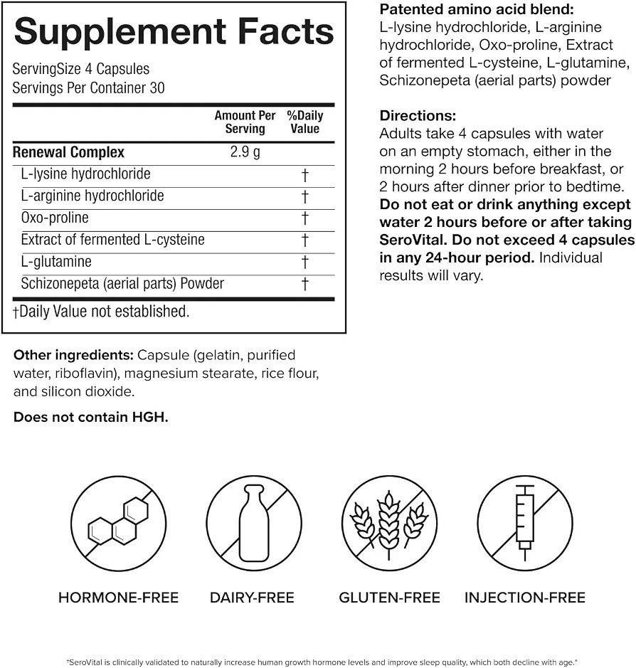 SeroVital Renewal Complex Anti-Aging Dietary Supplement Capsules 120 Dairy-Free