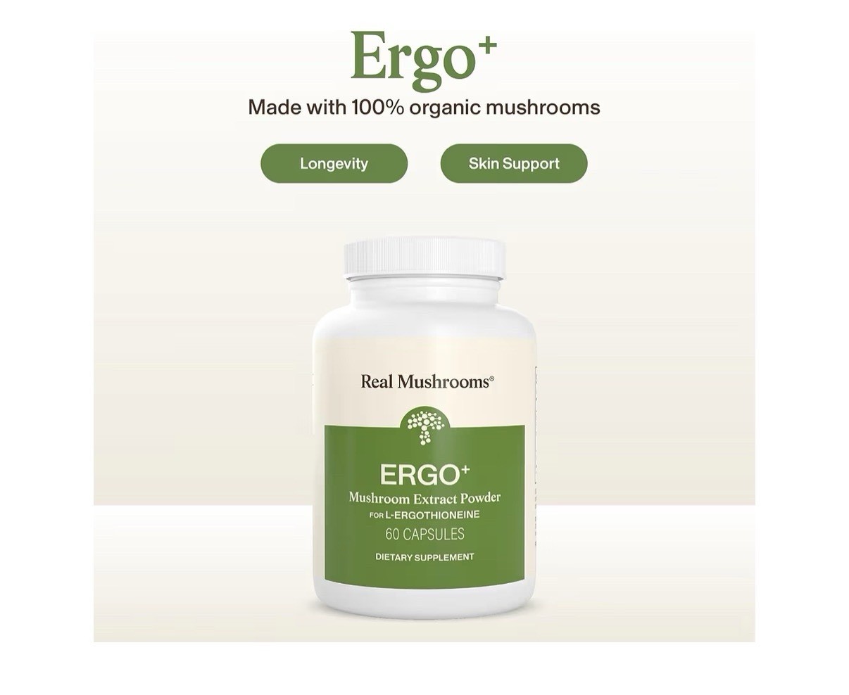 Real Mushrooms Ergo+ L-Ergothioneine Supplement Golden Oyster Mushroom 60Capsule
