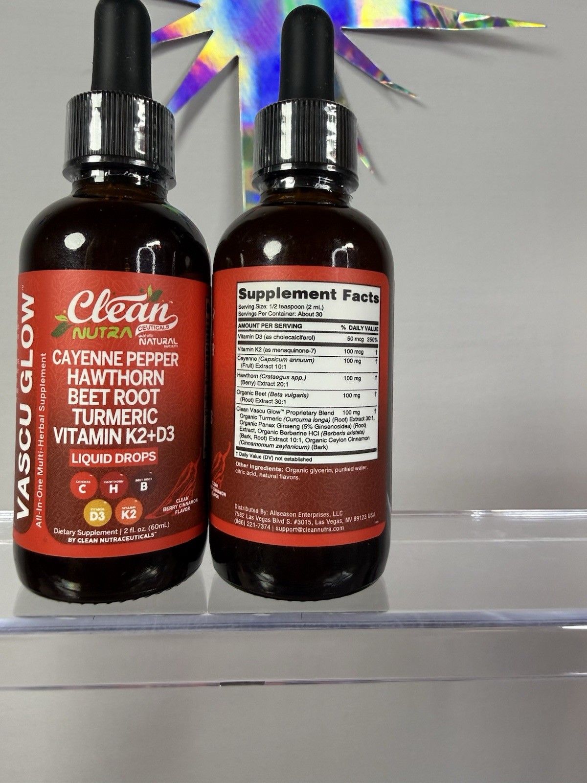 Clean Nutraceuticals Vascu Glow Liquid Drops 2 fl oz Vitamin K2+D3 Heart 2 pack