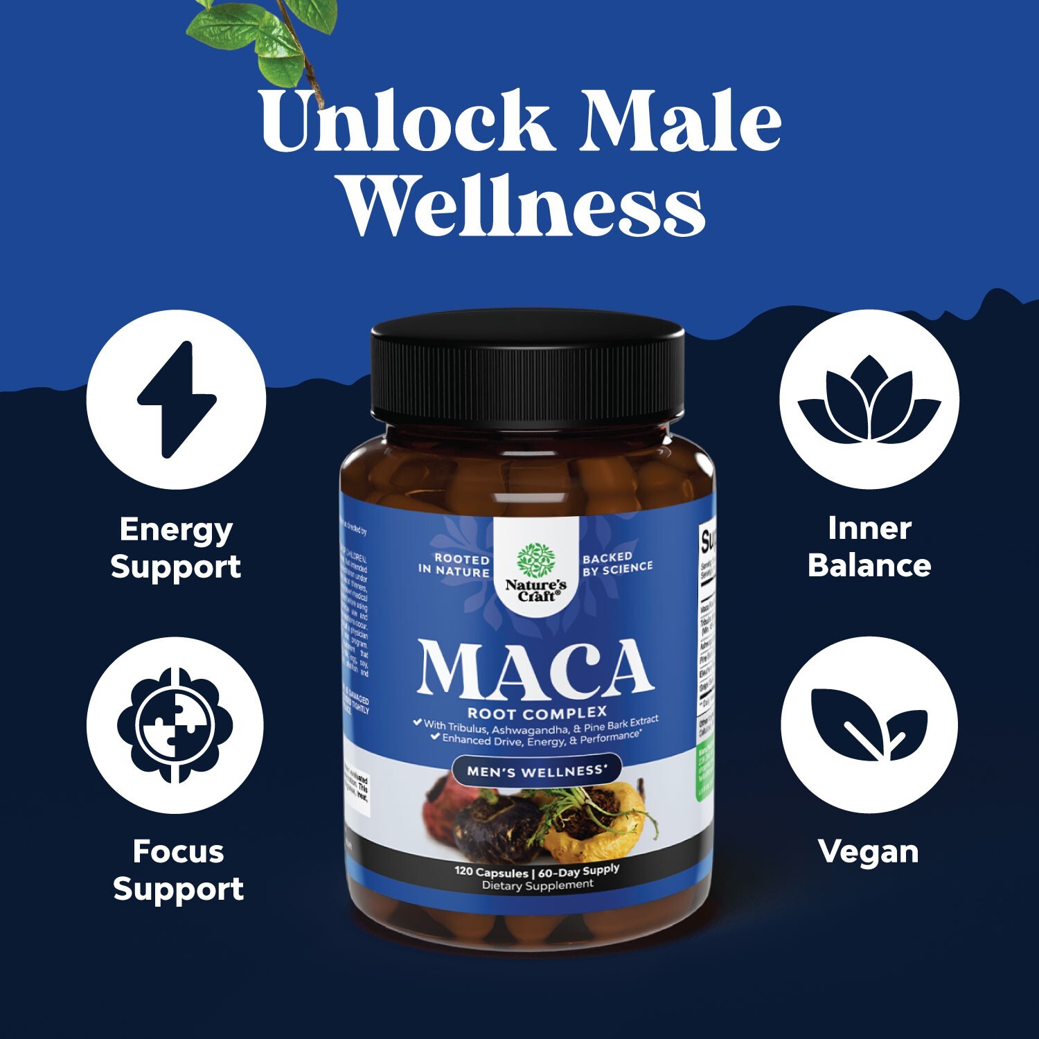 Potent Black Maca Root Capsules for Men – Herbal Wellness Supplement 120ct