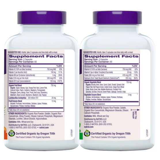 240 Veggie & Fruit Capsules Natrol JuiceFestiv with Probiotics Enzymes