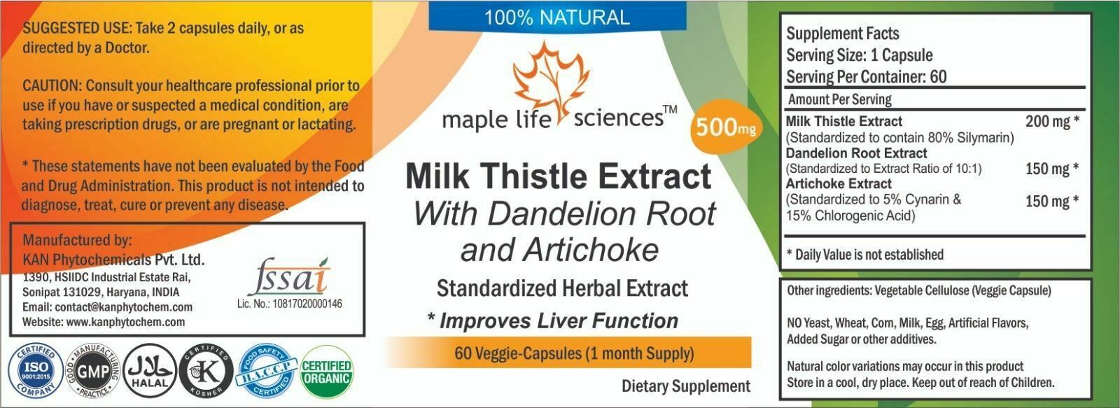 Milk Thistle Extract with Dandelion Root and Artichoke Capsules – AU Stock