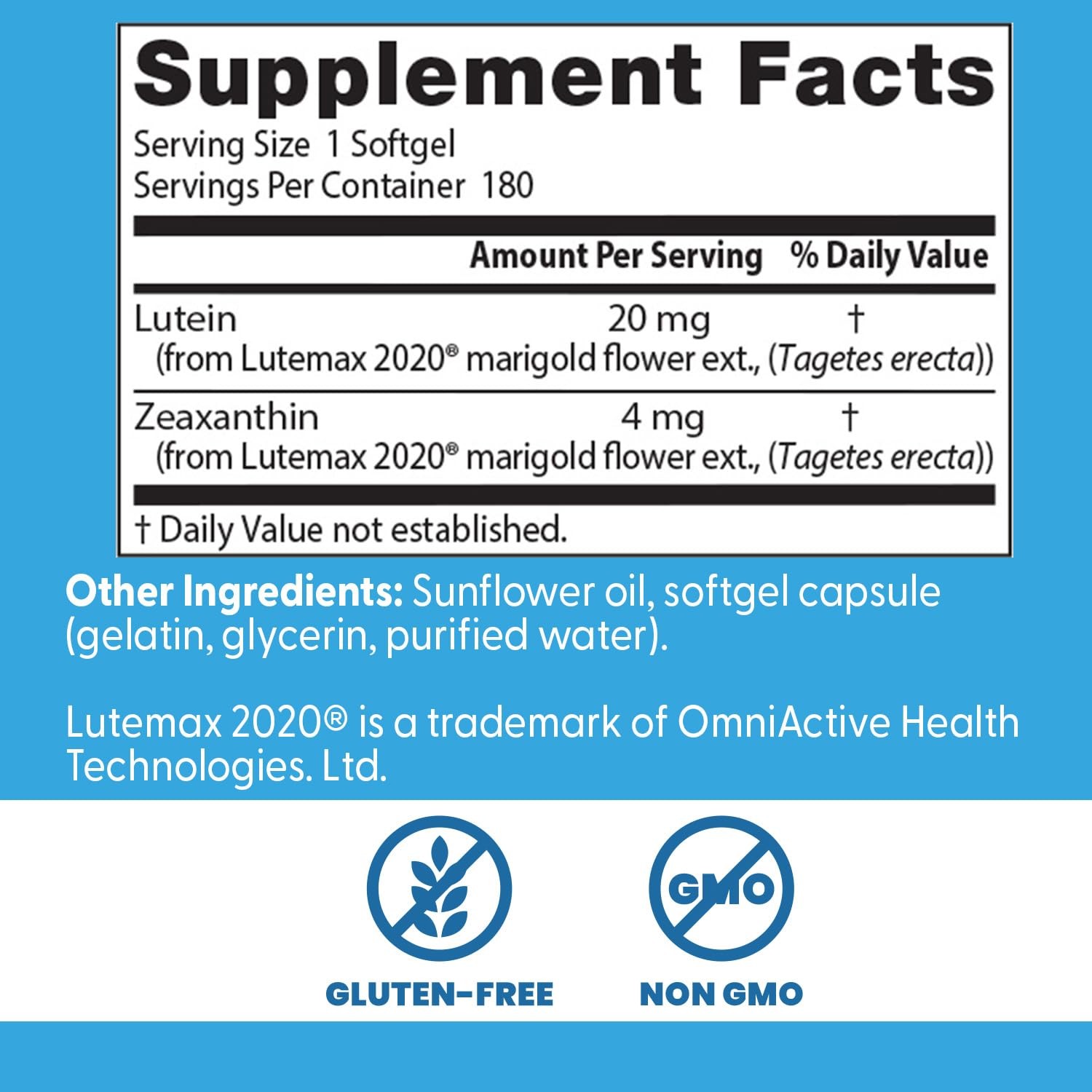 Doctor’s Best Lutein Supplement 20mg with 180 Count (Pack of 1), No Color
