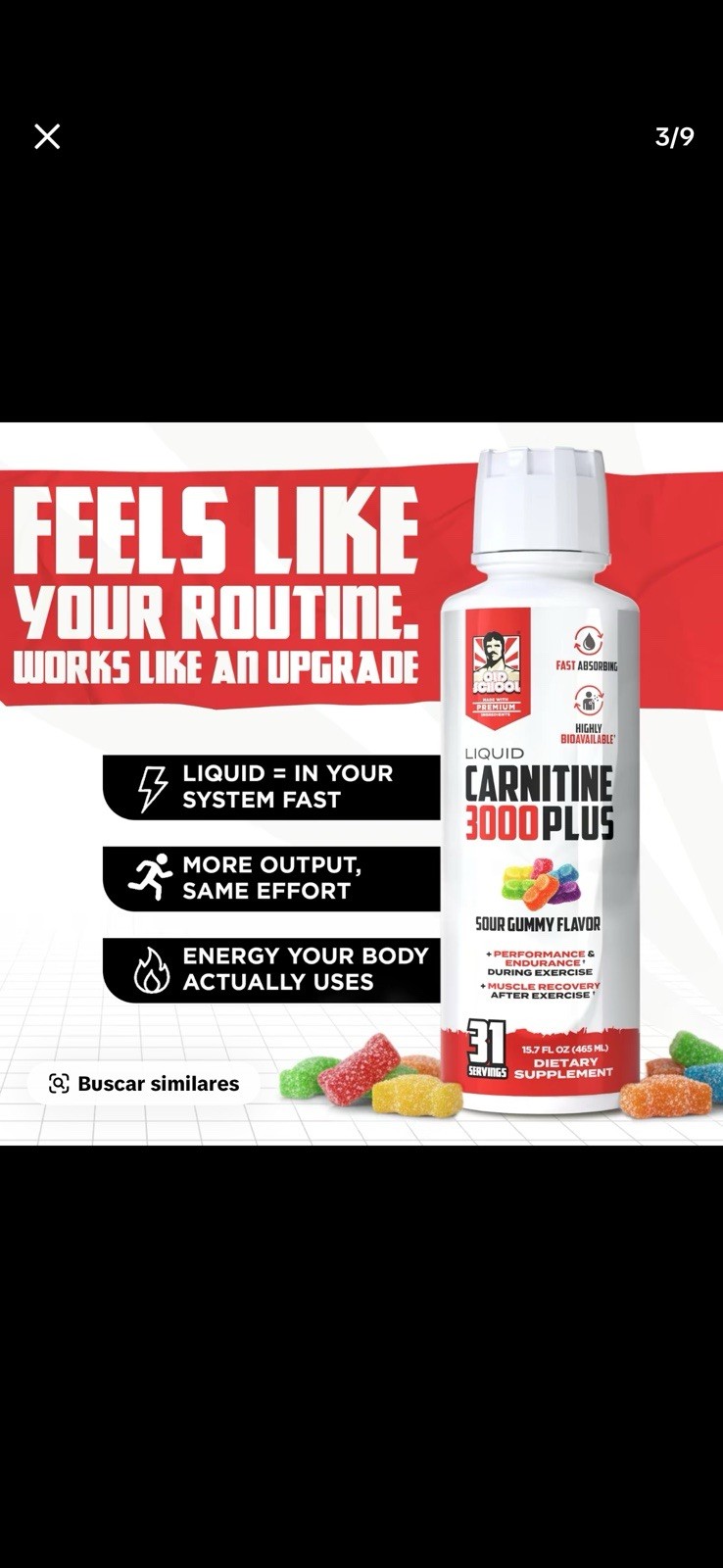 Old School Labs Liquid Carnitine 3000 Plus Sour Gummy, Stimulant-Free 15.7 oz
