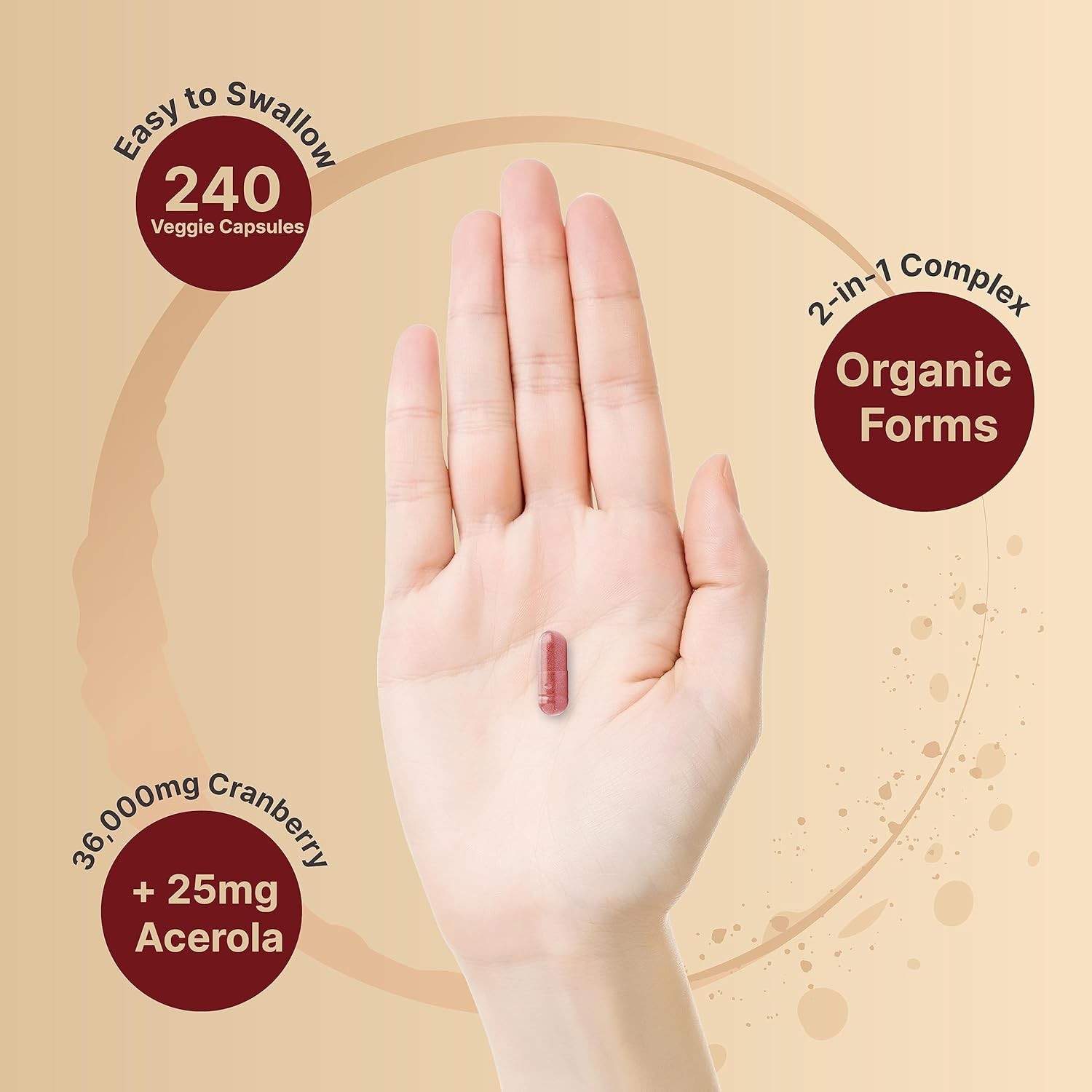 NatureBell Cranberry Pills with Acerola, 240 Veggie Capsules | Fresh Cranberries