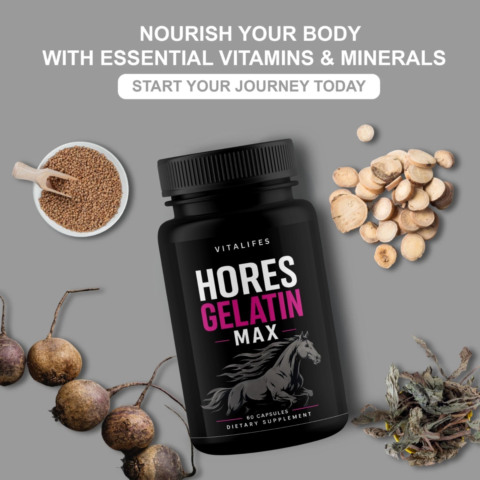 Horse Gelatin Max Performance Capsules, Horse Gelatin Max Pills (60 Capsules)