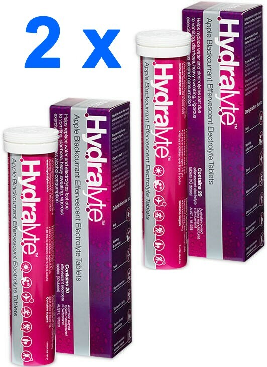 2 x Hydralyte Electrolyte Apple & Blackcurrant Effervescent Tablets 20