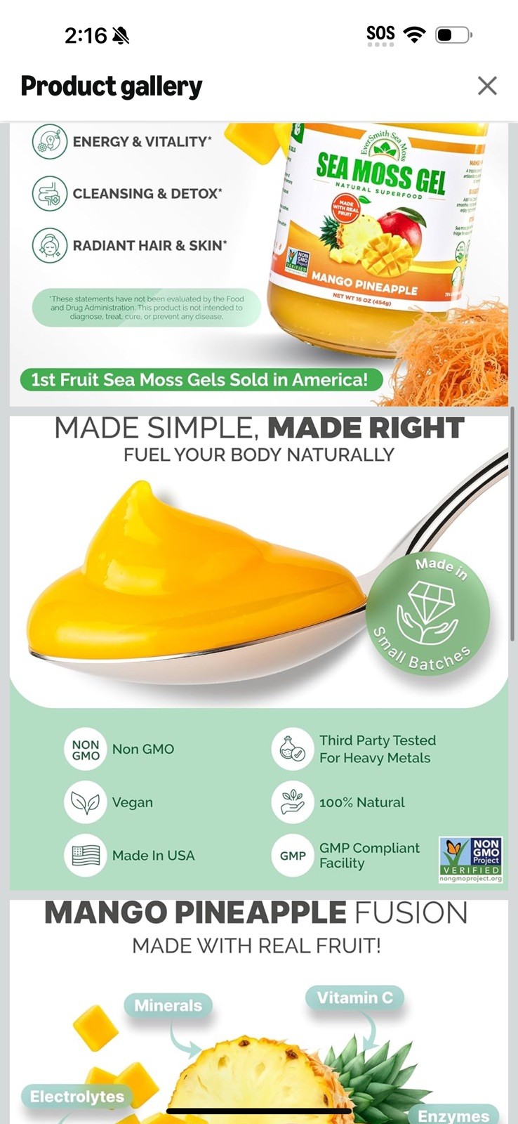 Ausreson Sea Moss Gel Mango Pineapple 10 oz (454g) Dietary Supplement