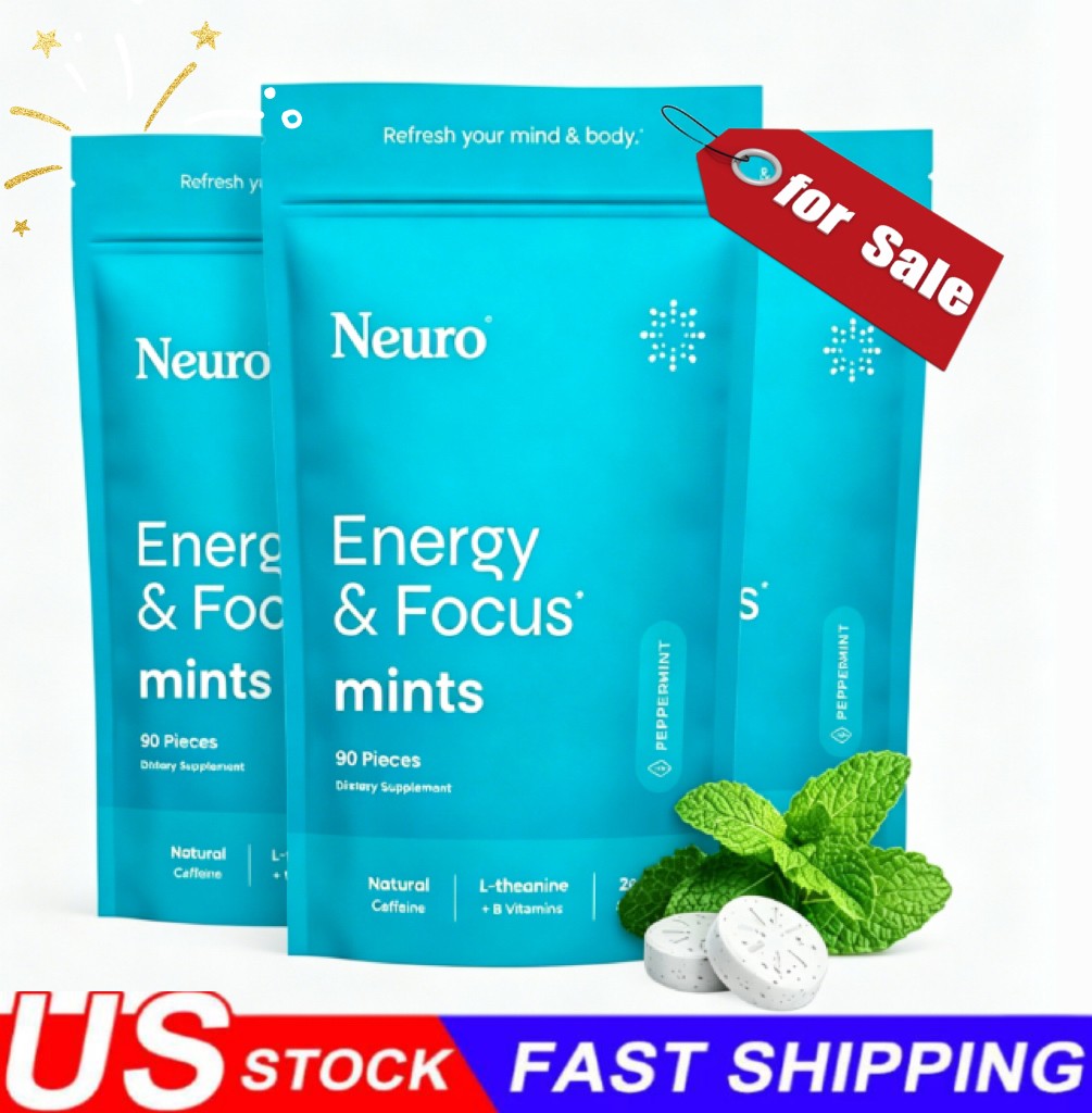 3pcs Neuro Energy & Focus Mints, Natural Caffeine, Peppermint, 90 Pieces