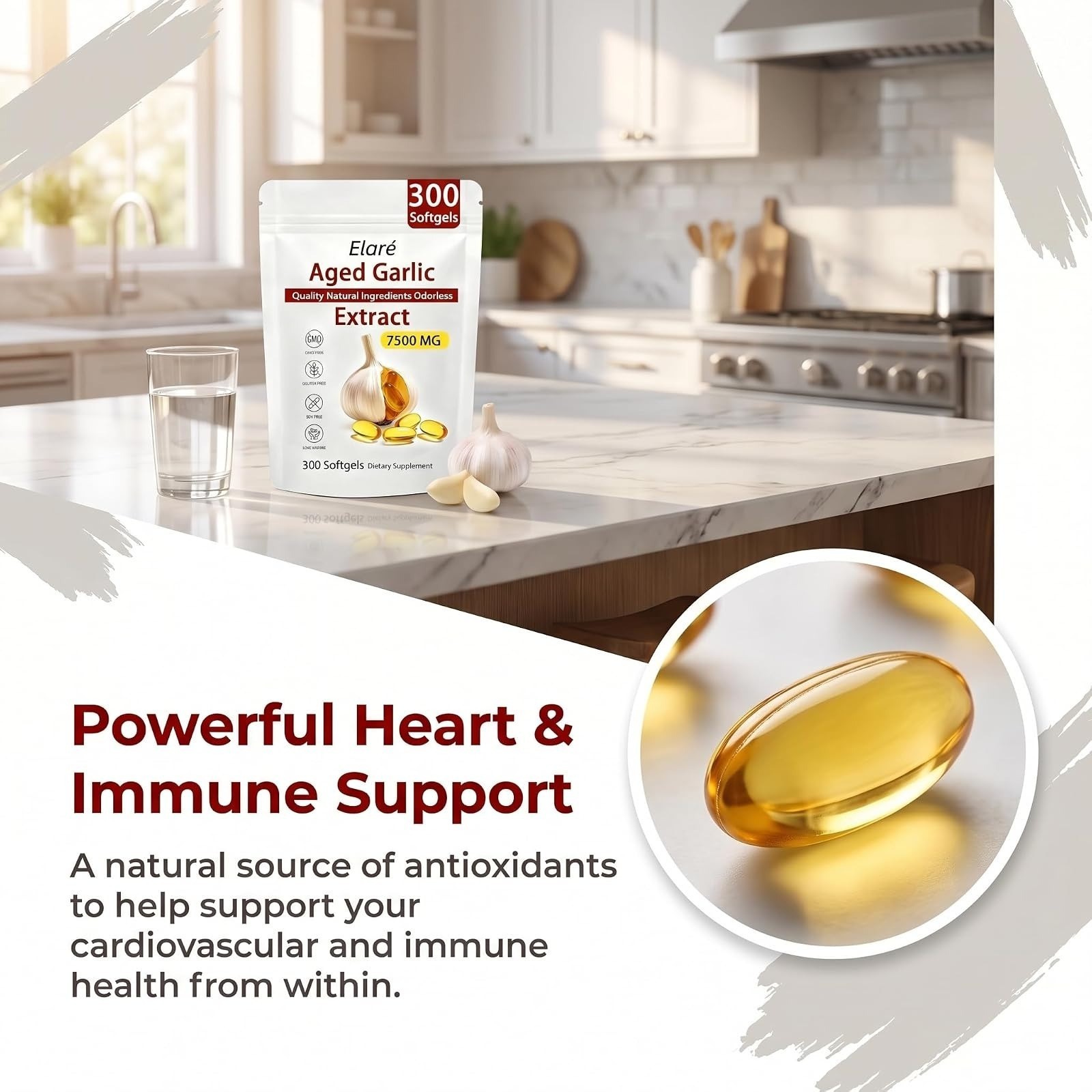 Elare Aged Garlic Extract Softgel Capsules | Heart & Immune Support 300 Count