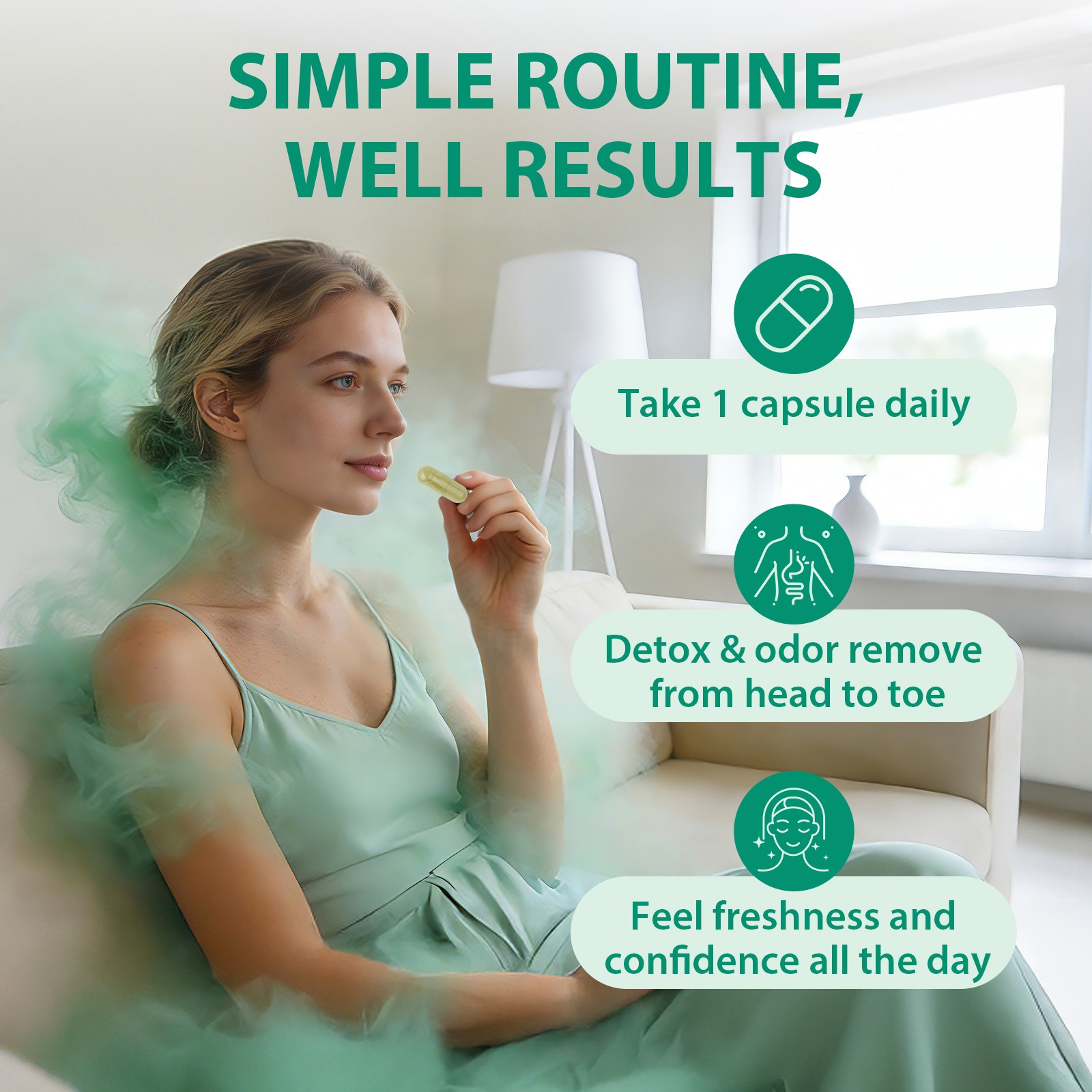 Chlorophyll Internal Deodorant Capsules,Full-Body Odor Control 30 Vegan Capsules