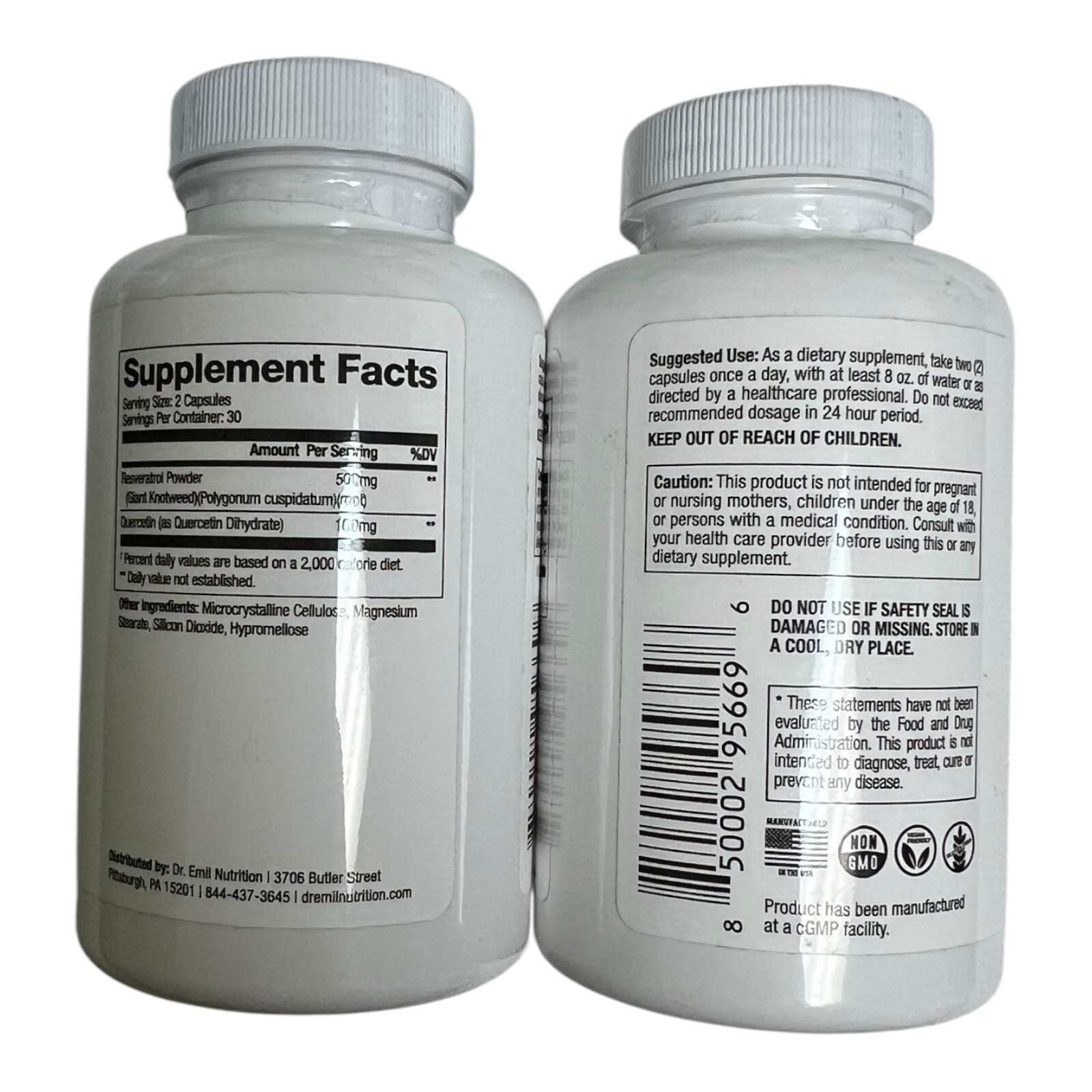 LOT OF 2 Dr. Emil Resveratrol Plus Dietary Supplement 500 mg 60 Capsule EXP07/25