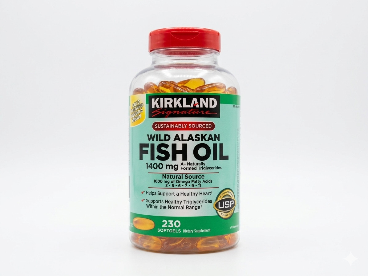 Kirkland Signature Wild Alaskan Fish Oil 1400 mg 230 Softgels EXP. 09/2027.