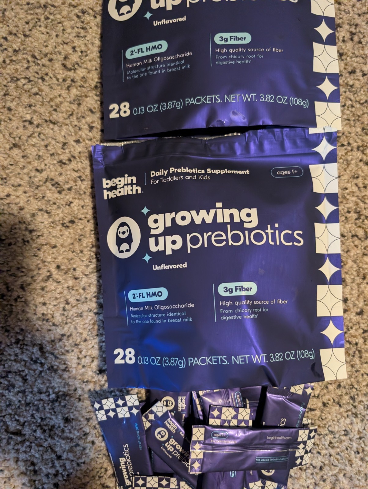 Begin Health Growing Up Prebiotic Unflavored 3 packs of 28+ 16 read description