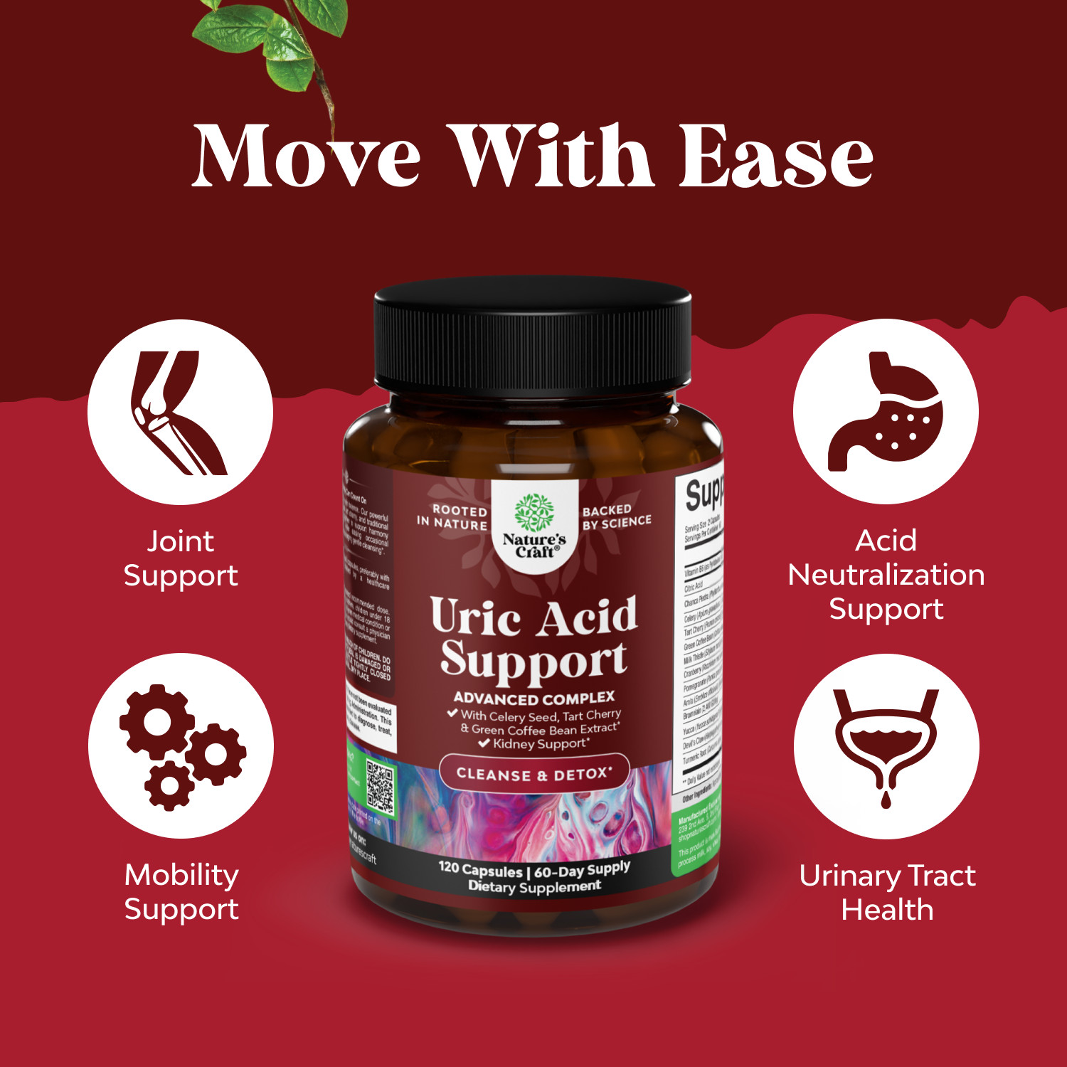 Herbal Uric Acid Cleanse and Detox – Kidney & Joint Support for Adults 120ct