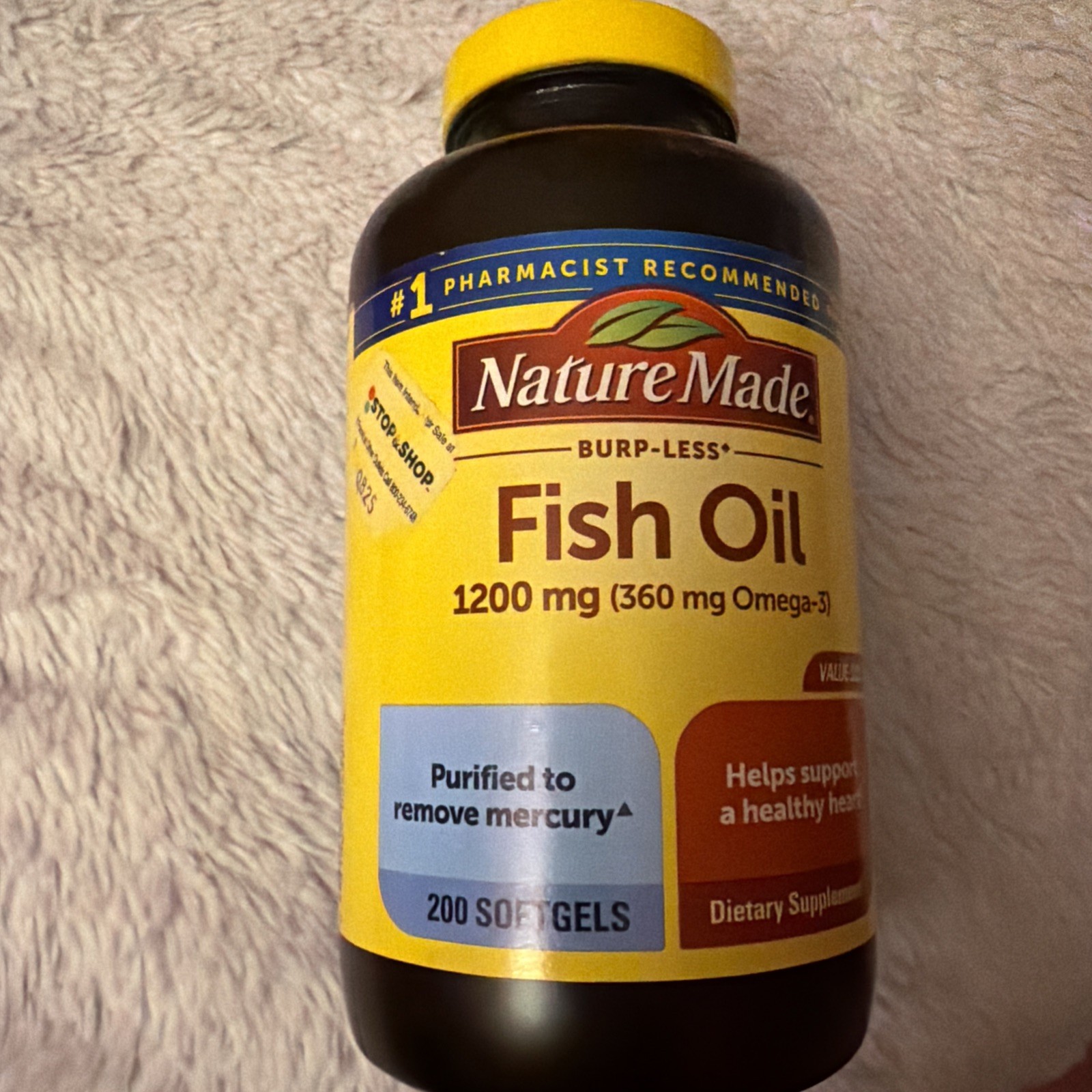 Nature Made Burp-Less Fish Oil 1200mg, 200 Softgels Value Size Exp 10/2028