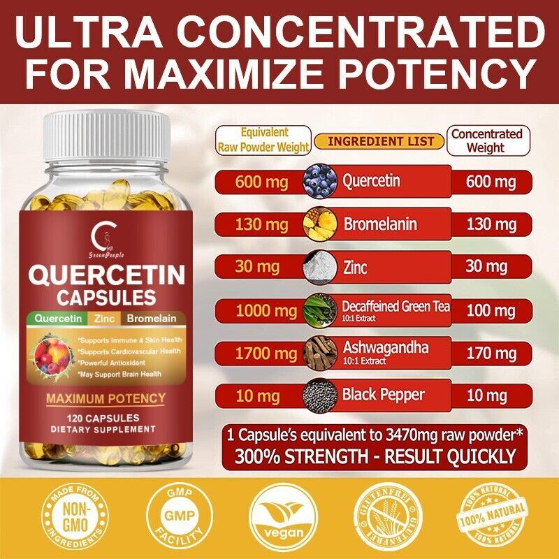 Quercetin Bromelain 500mg/200mg – Immune & Cardiovascular Support, Skin Health